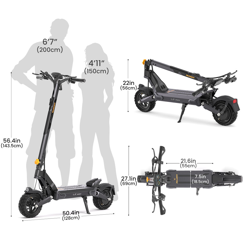 Ausom L2 Max Dual Motor Electric Scooter 1000W*2 90KM Range 65Km/h Max Speed 48V 20.8Ah Battery