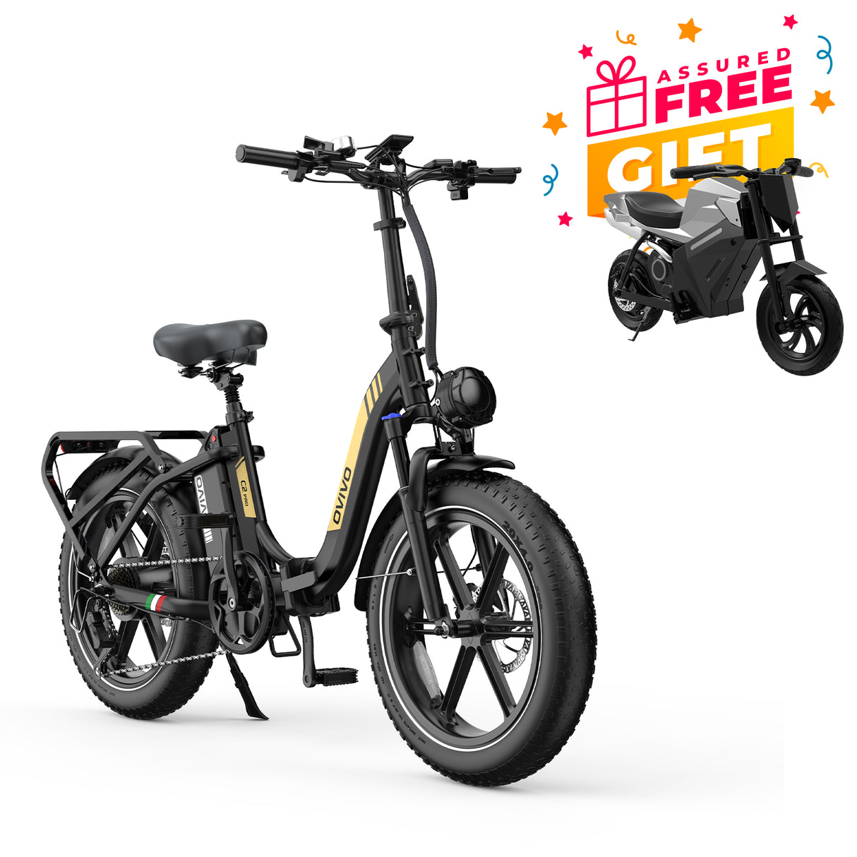 Vélo électrique pliant OVIVO C2 Pro 250 W, autonomie de 120 km, batterie 48 V 18 Ah, pneus larges 20 x 4 pouces