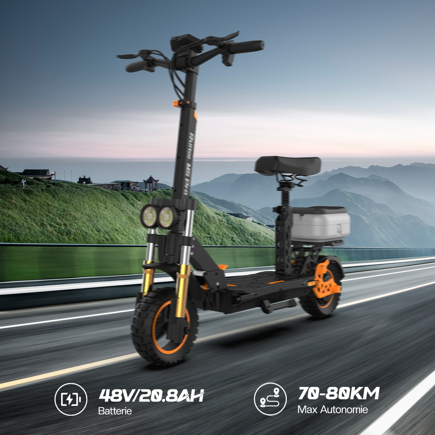 RUITOO M5 PRO Electric Scooter with seat and box 1200W 60KM Range 48V20.8AH Battery