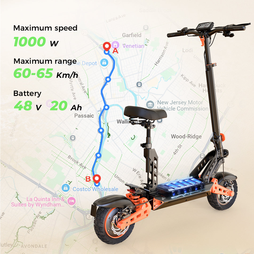 Isinwheel D2 PLUS Electric Scooter 1000W 65KM Range 45Km/h Max Speed 48V 20Ah
