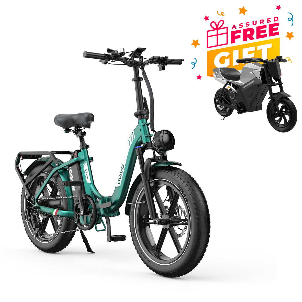 Vélo électrique pliant OVIVO C2 Pro 250 W, autonomie de 120 km, batterie 48 V 18 Ah, pneus larges 20 x 4 pouces