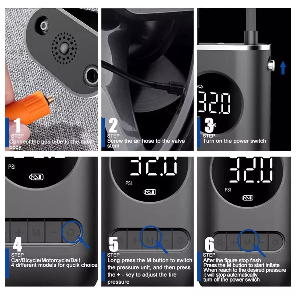 S62 Mini Portable Electric Air Pump Fast Inflation Auto Shut-Off