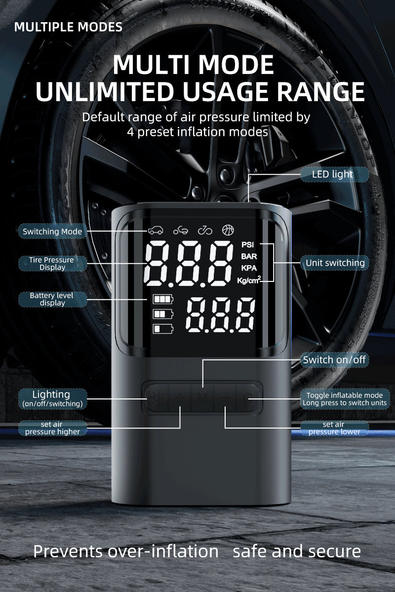 S72 Mini Portable Electric Air Pump Fast Inflation Auto Shut-Off