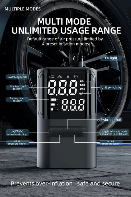 S72 Mini Portable Electric Air Pump Fast Inflation Auto Shut-Off