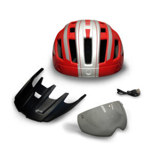 Bike Helmet red silver With Accessories